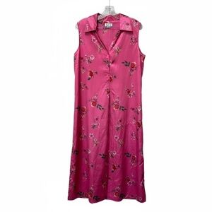 Vintage Pink Satin Floral Slip Dress Button Front Coquette L